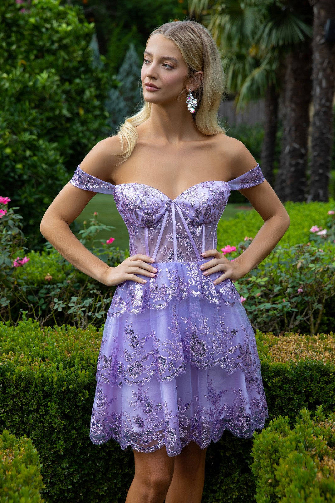 Glitter Print Mesh Sweetheart Neckline Homecoming Dress