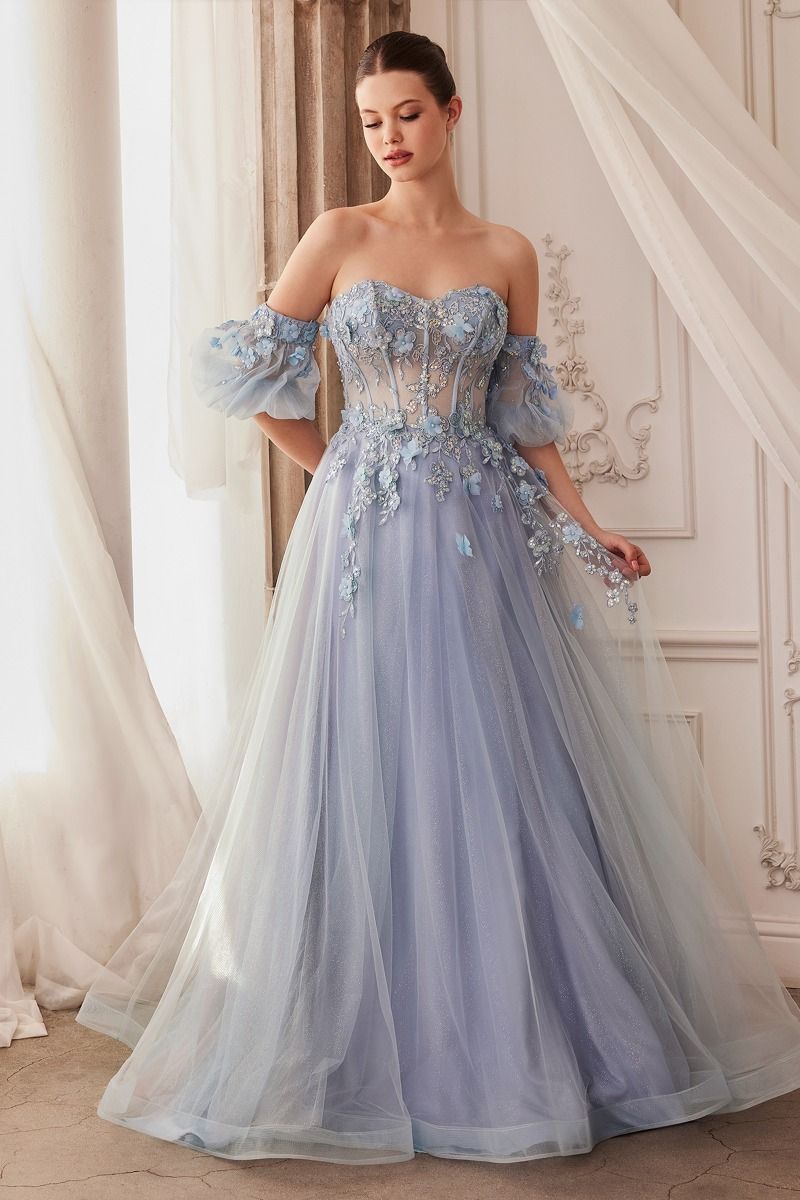 Strapless Floral Ball Gown
