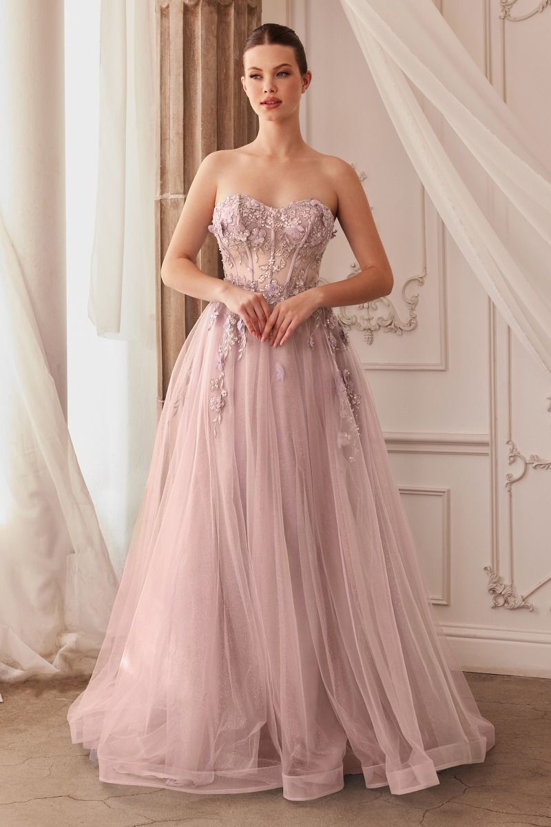 Strapless Floral Ball Gown