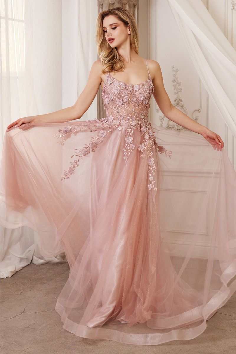 Floral Applique A-Line Gown