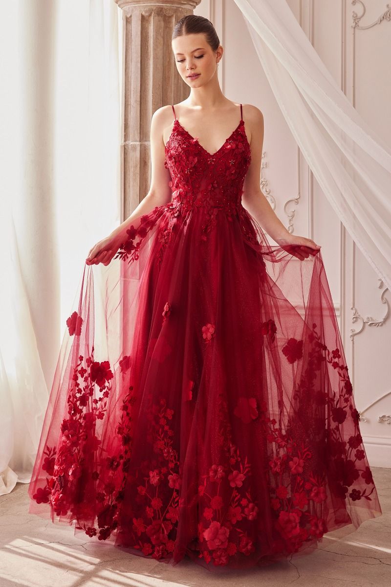 Tulle A-Line Floral Appliqued Gown