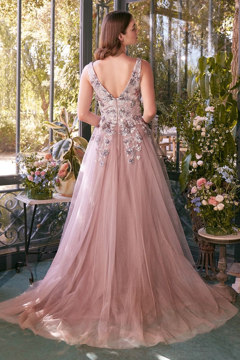 Sequin Bouquet V-Neck Gown