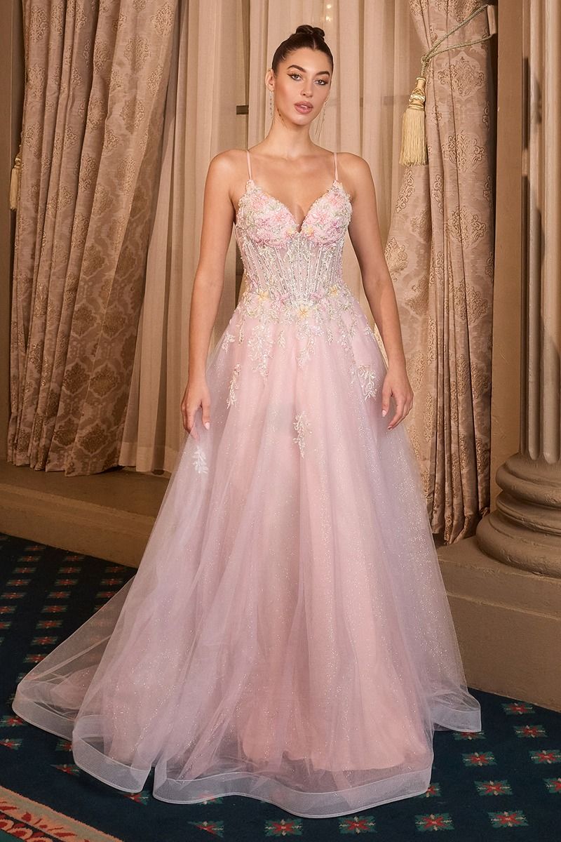 Floral A-Line Layered Glitter Tulle Dress