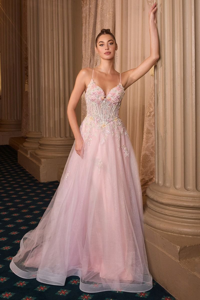 Floral A-Line Layered Glitter Tulle Dress
