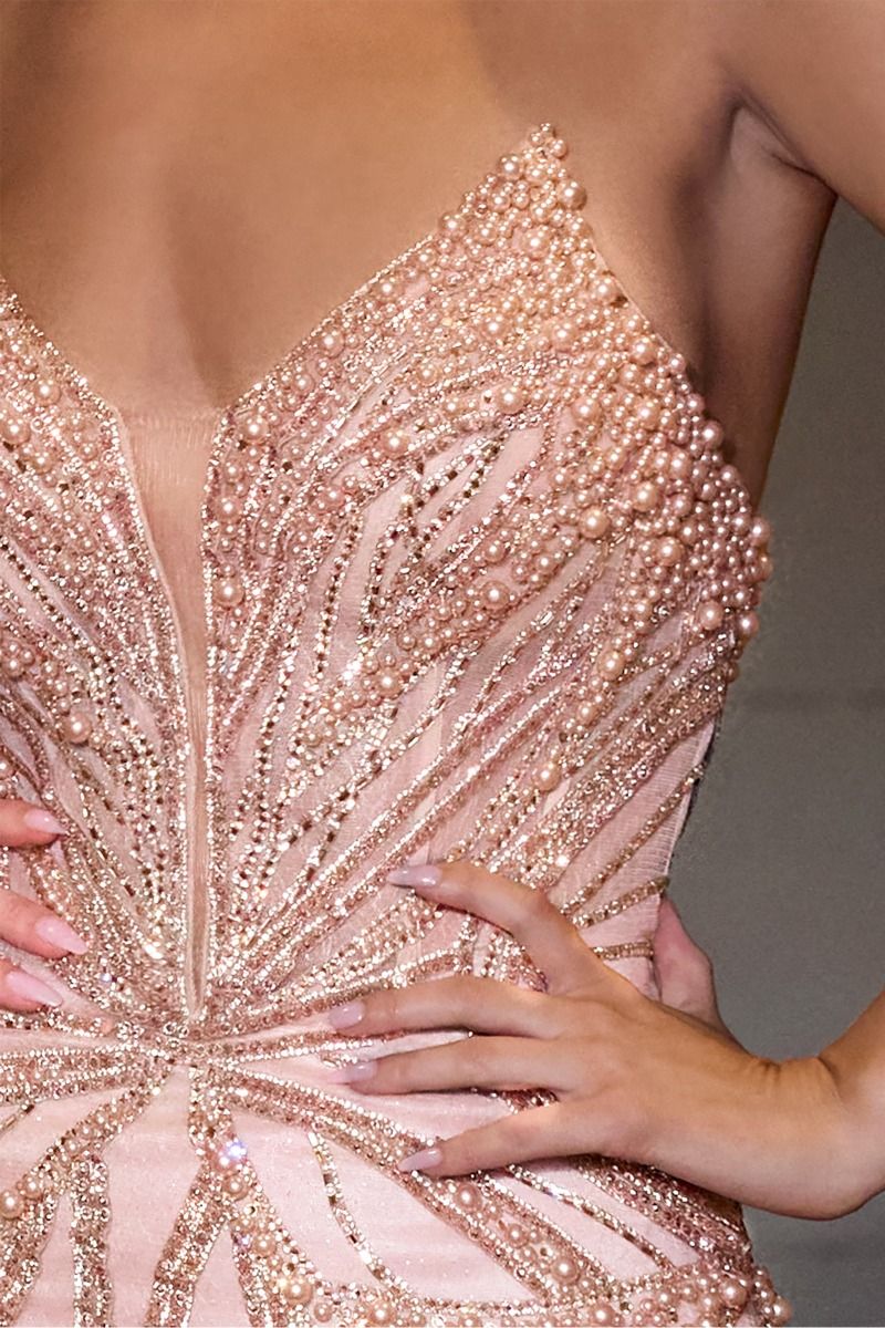 Pearl & Crystal Strapless Fitted Dress
