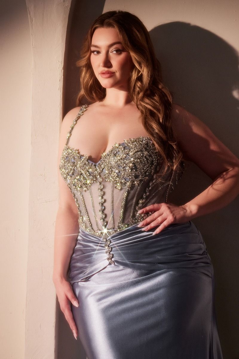 Crystal Embellished Fitted Satin Curve Dress
