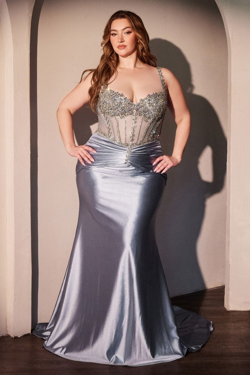 Crystal Embellished Fitted Satin Curve Dress
