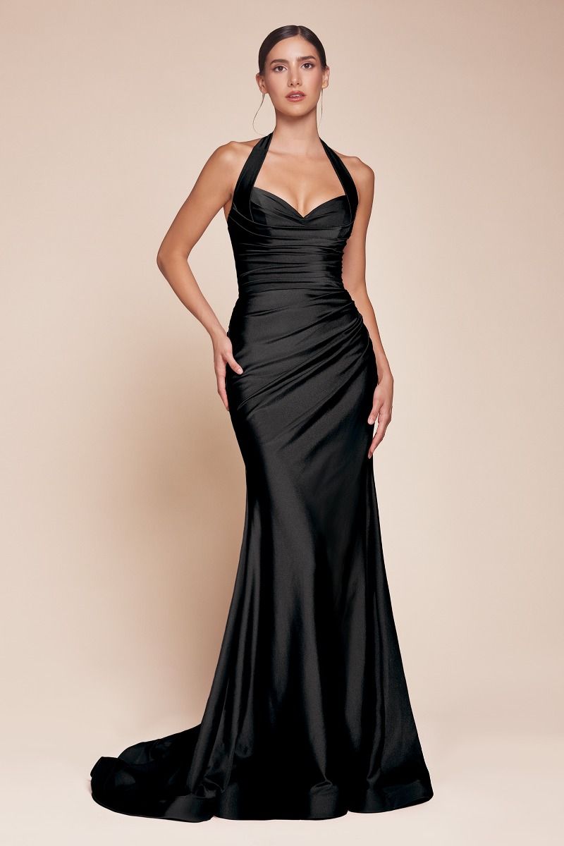 Halter stretch spandex fitted gown