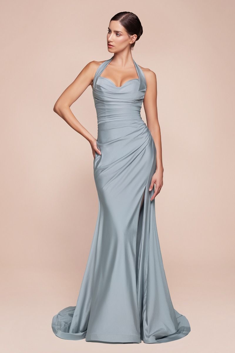 Halter stretch spandex fitted gown