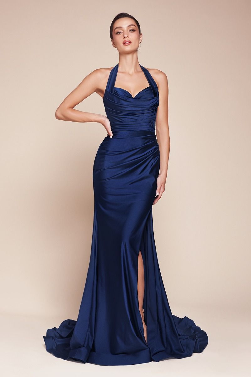 Halter stretch spandex fitted gown