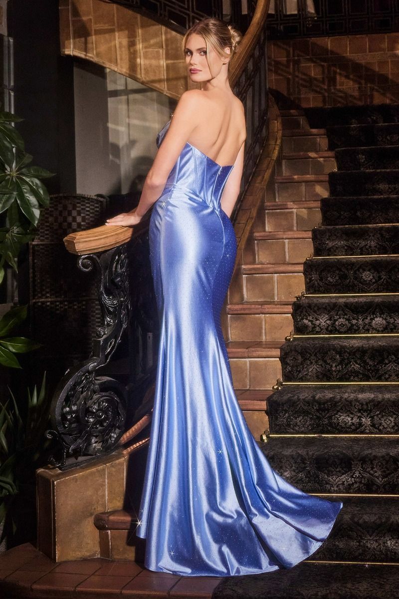 Strapless Fitted Micro Crystal Satin Dress