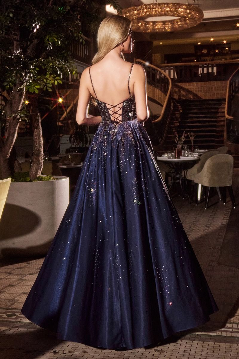 Navy Satin Ball Gown With Star Detailing