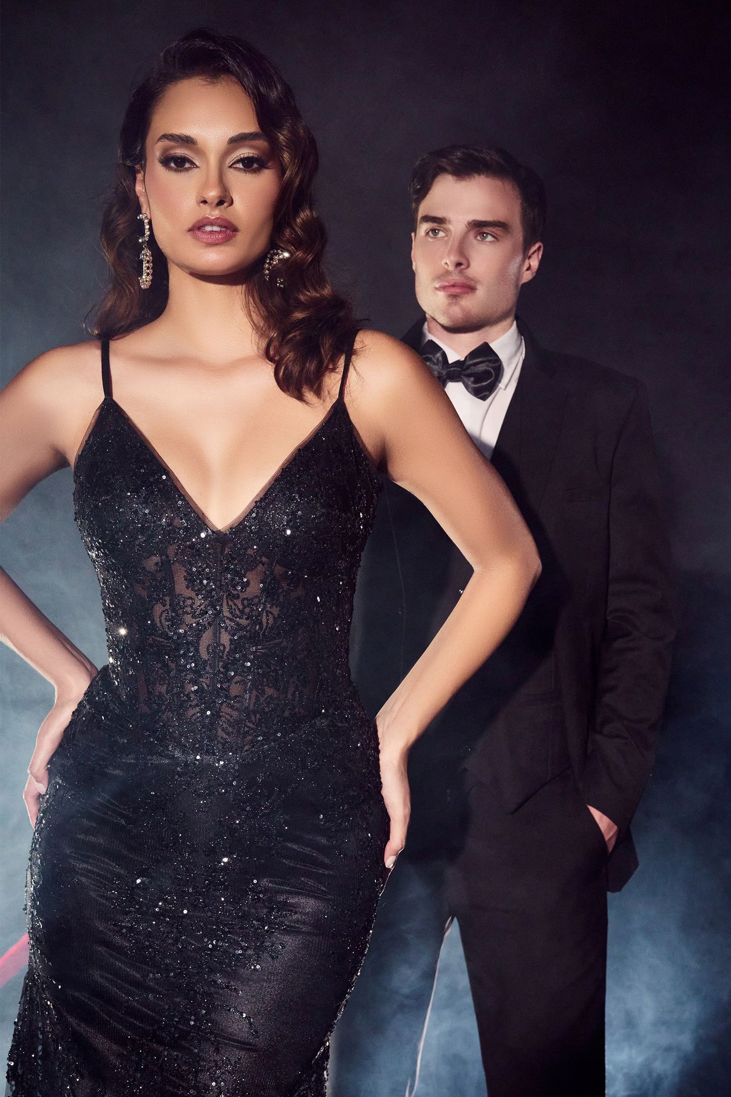 Fitted Floral Glitter Print Corset Gown