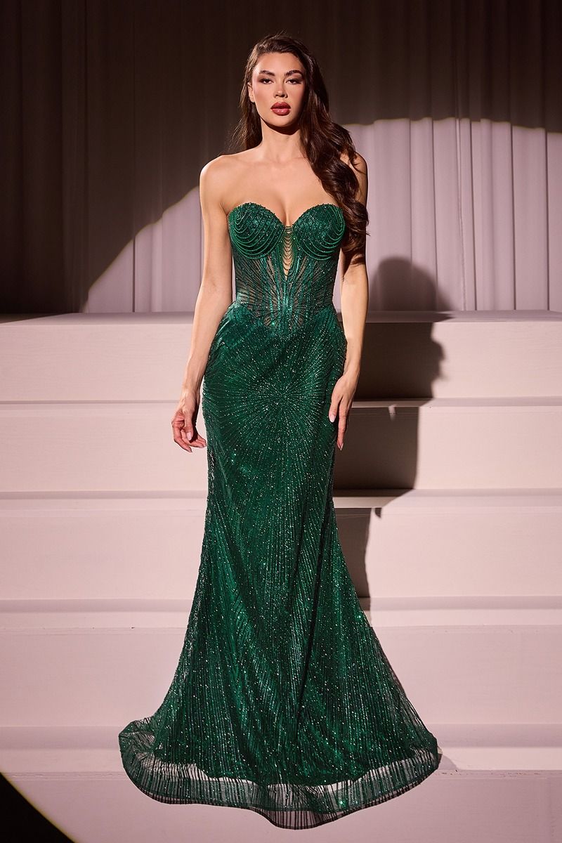 Strapless Silver Embellished Gown