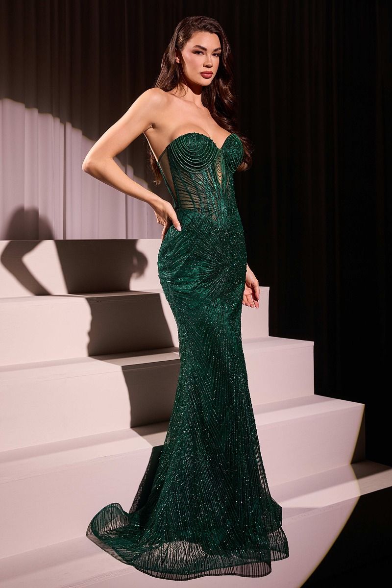 Strapless Silver Embellished Gown