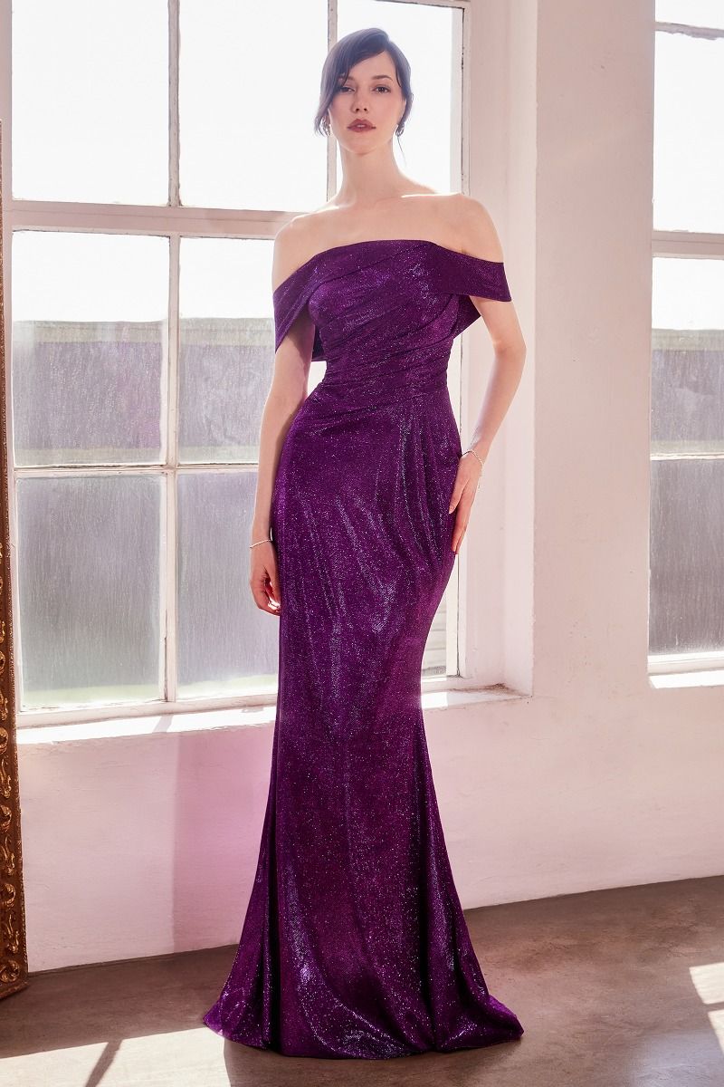 Straight Neckline Off-The-Shoulder Shiny Bodycon Dress
