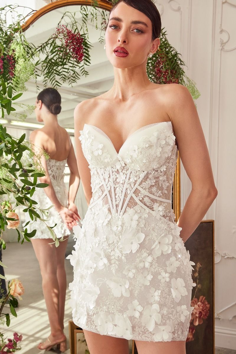 Deep Sweetheart Strapless Midi Short Bridal Dress