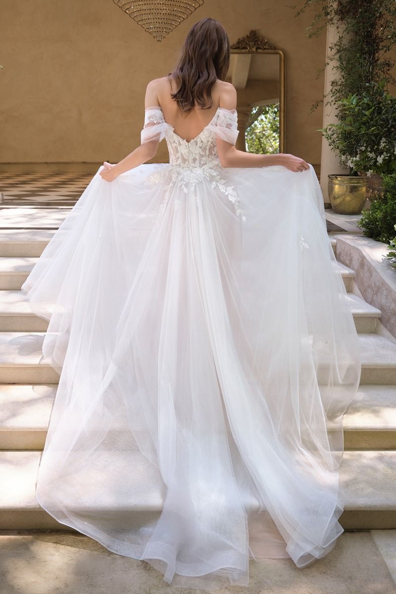 Wedding Ball Gown An Off-The-Shoulder Illusion Bodice Adorned With Cascading Floral Lace Appliqué And Dimensional Textures