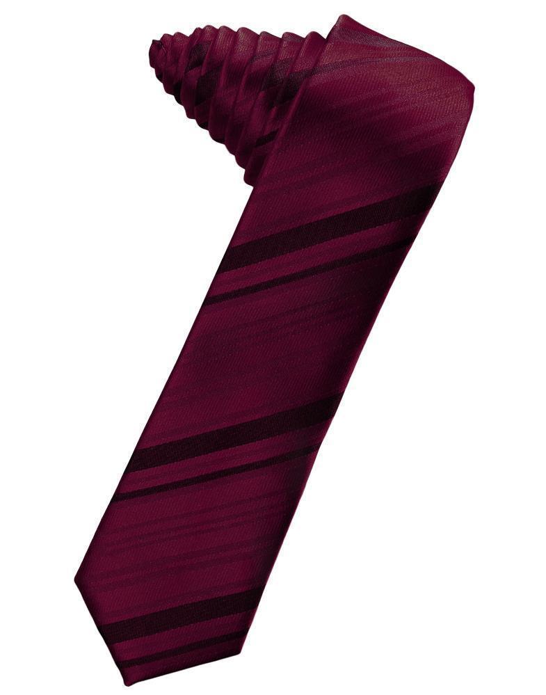 Striped Satin Skinny Necktie Self Tie