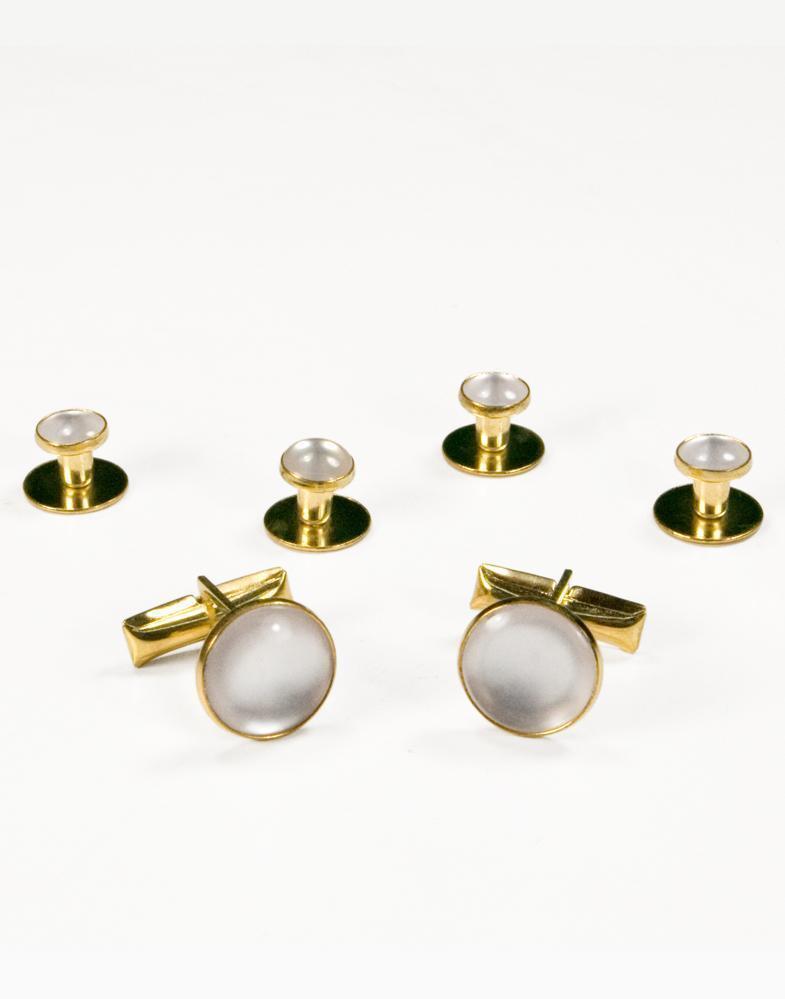 Basic Black with Gold Trim Studs and Cufflinks Set - White