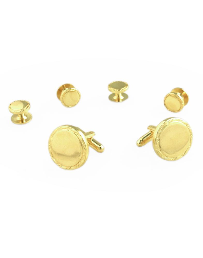 Engravable Studs and Cufflinks Set - Gold - Set Botones y