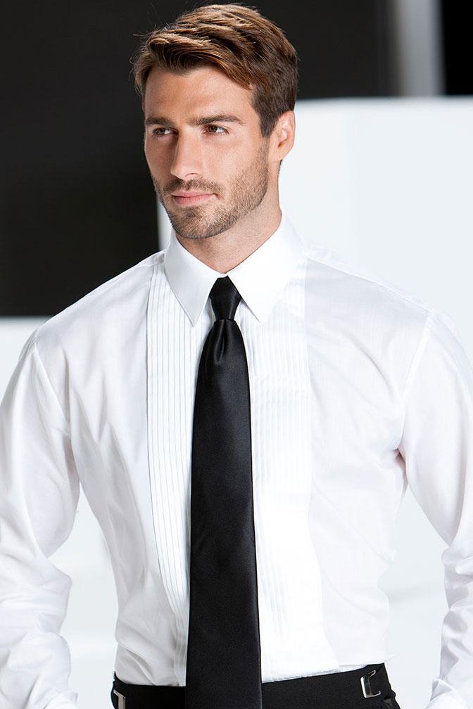 Marco White Pleated Laydown Tuxedo Shirt - XS / 30-31 -