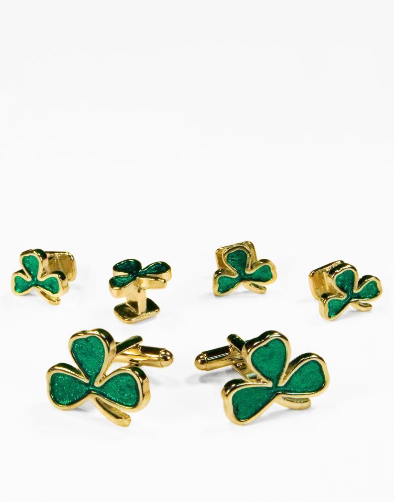 Irish Clovers Silver Studs and Cufflinks Set