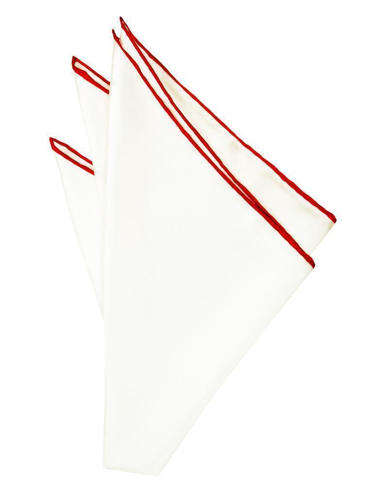 Silk Hand Rolled Trim Pocket Square - White/Red - Pañuelo