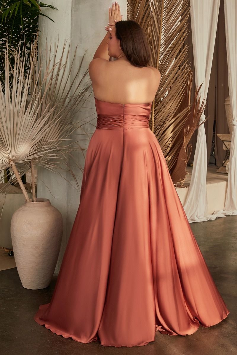 Satin Strapless Keyhole A-Line Dress
