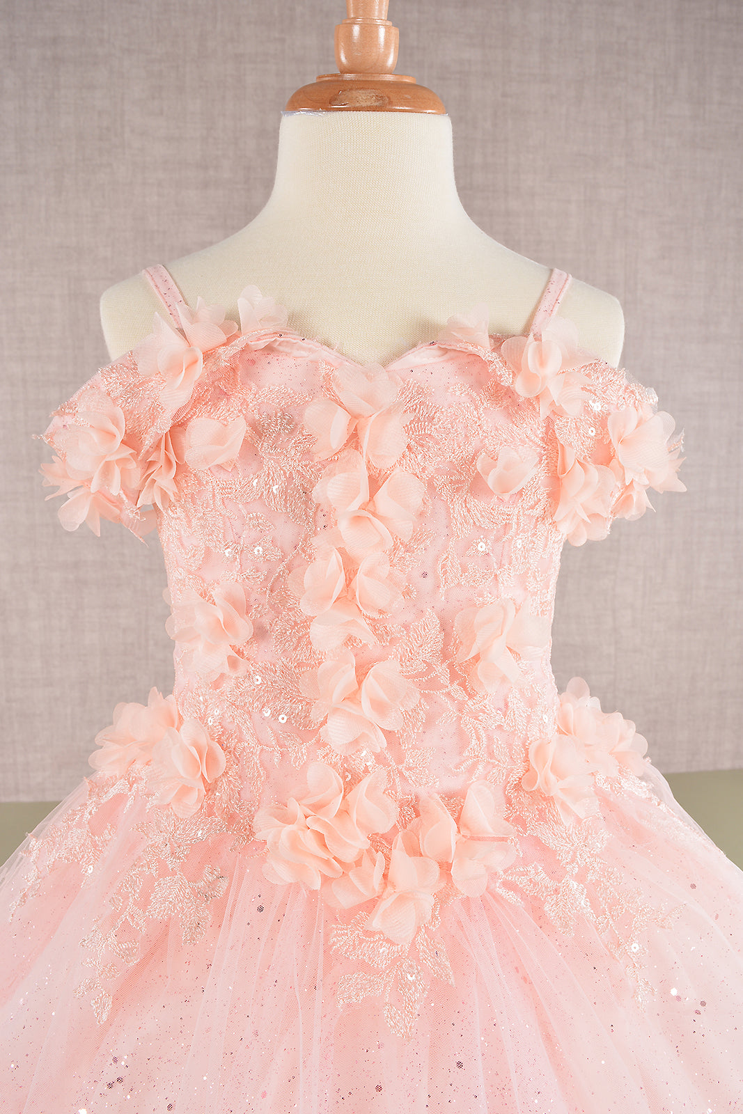 3D Floral Applique Embellished Glitter Embroidery Mesh Kids Dress