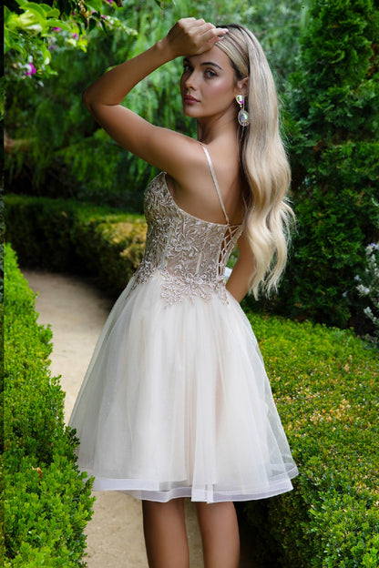 Floral Embroidery Embellished Glitter Mesh Sweetheart Neckline A-Line Homecoming Dress