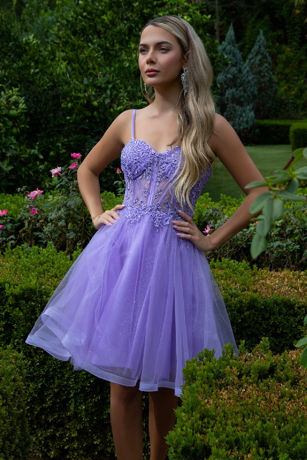 Floral Embroidery Embellished Glitter Mesh Sweetheart Neckline A-Line Homecoming Dress