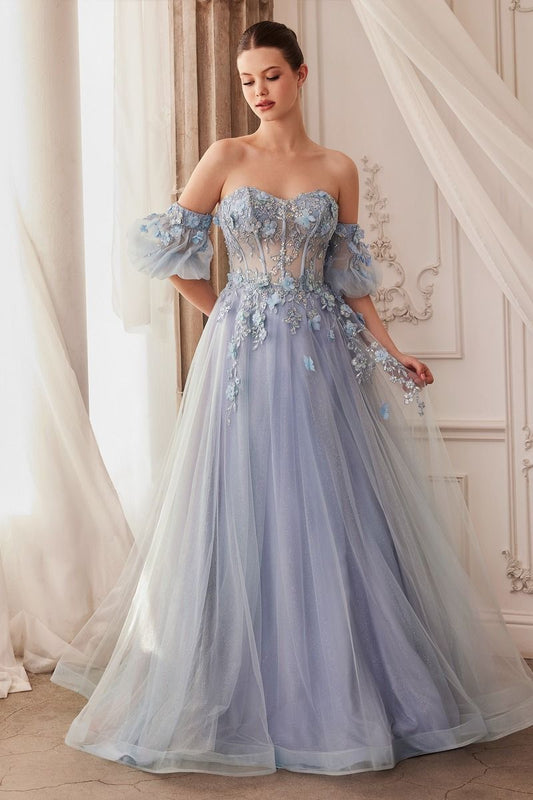 Strapless Floral Ball Gown