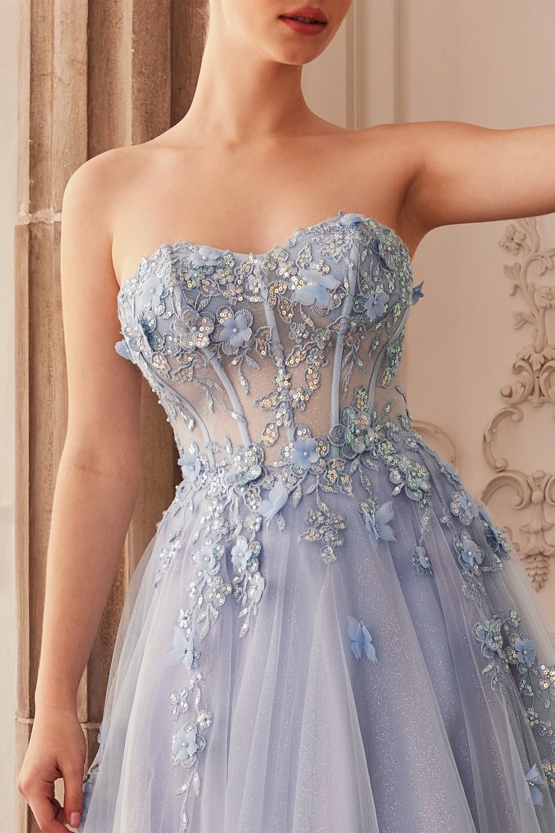 Strapless Floral Ball Gown