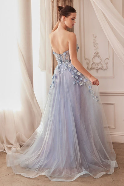 Strapless Floral Ball Gown