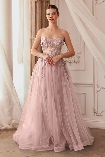 Strapless Floral Ball Gown
