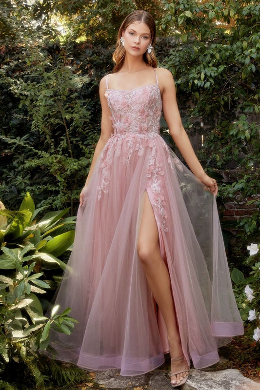 Fluttering Butterfly Applique A-Line Gown