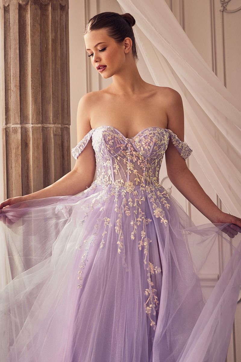 Off The Shoulder A-Line Layered Gown