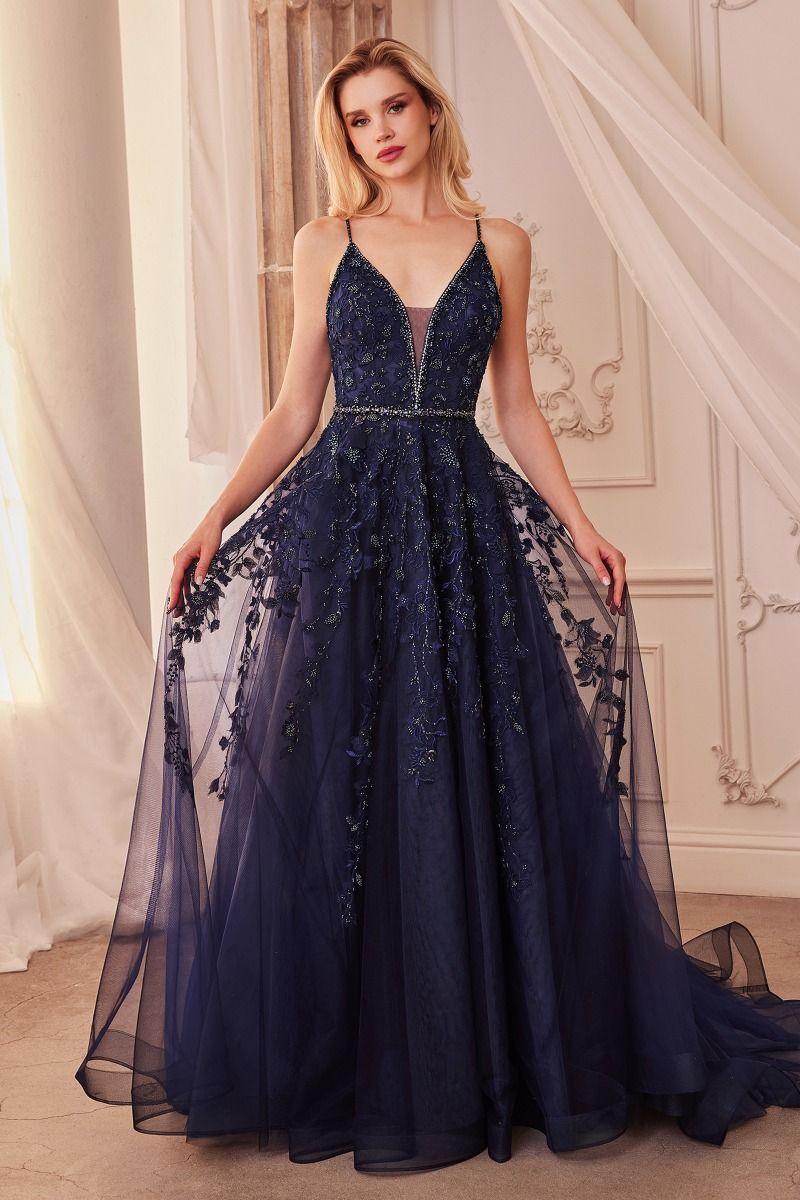 Navy Lace Ball Gown