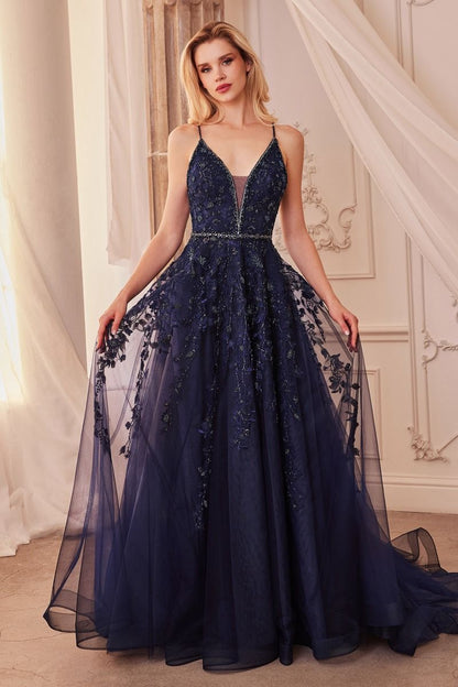 Navy Lace Ball Gown