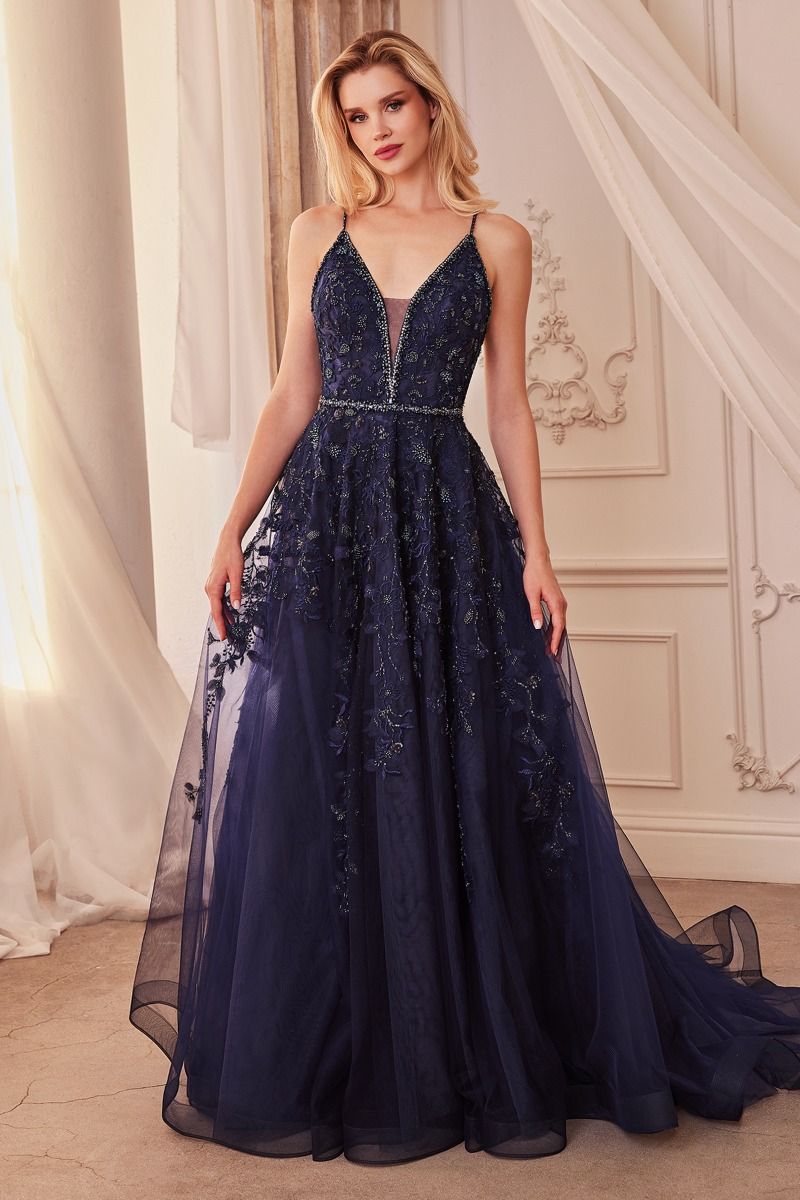 Navy Lace Ball Gown