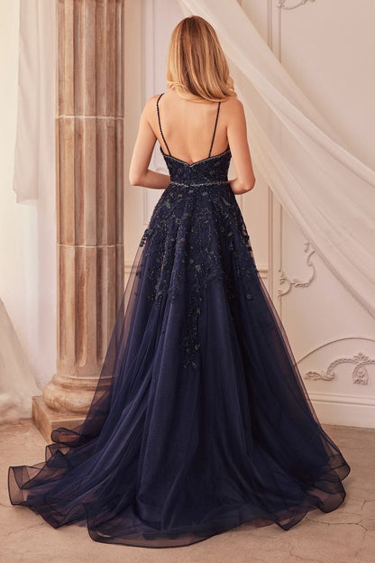 Navy Lace Ball Gown