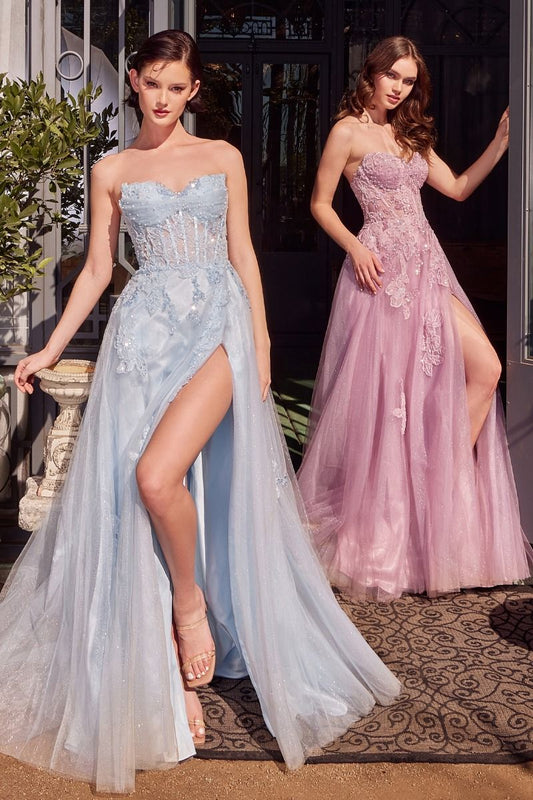 Strapless Layered Tulle Ball Gown
