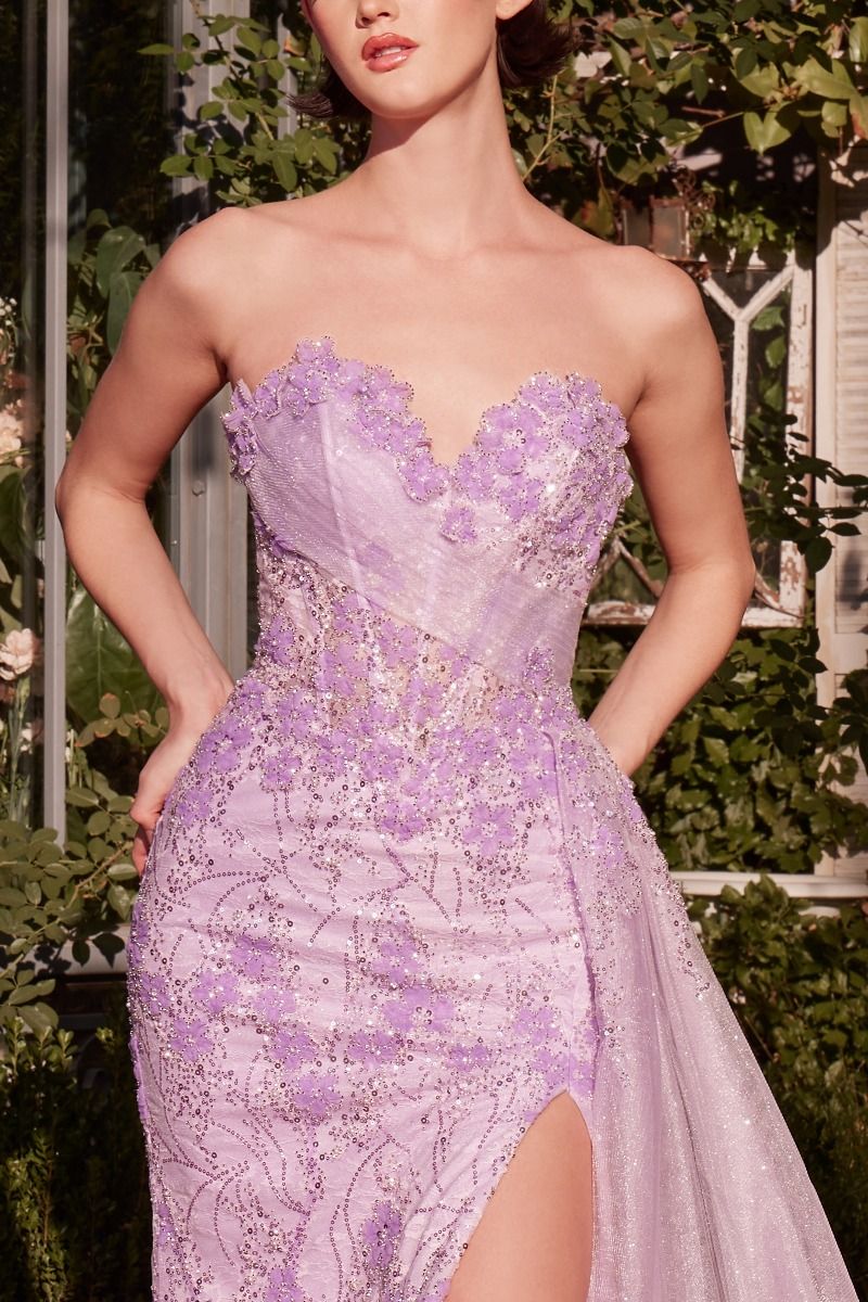 Floral Motif Strapless Fitted Gown