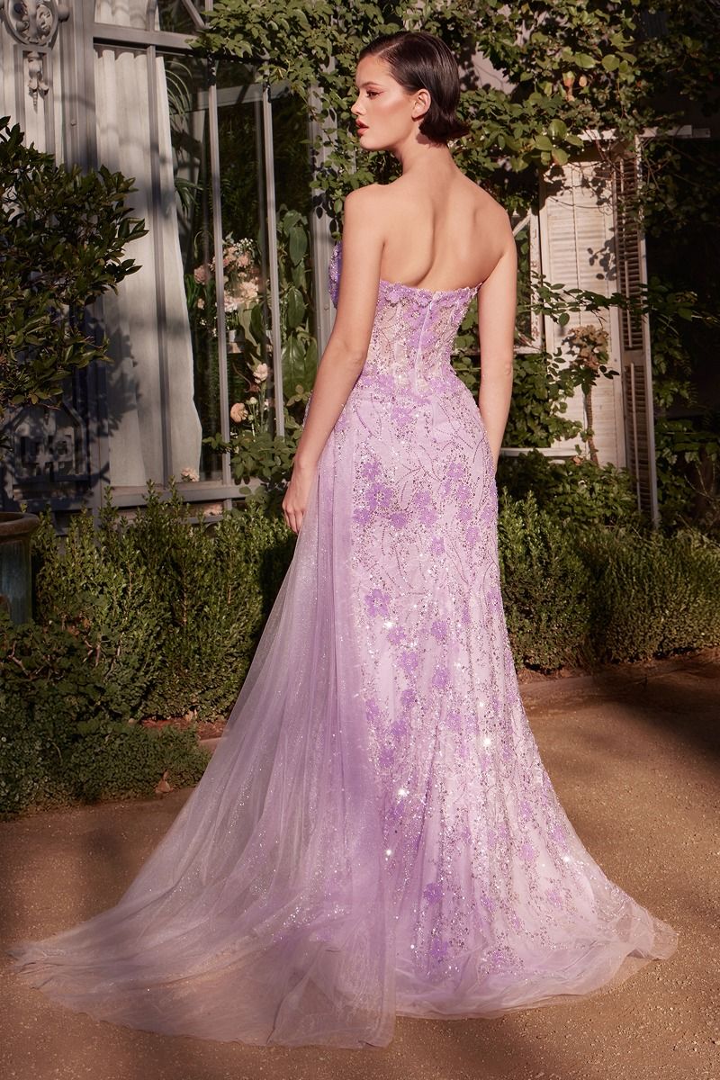 Floral Motif Strapless Fitted Gown