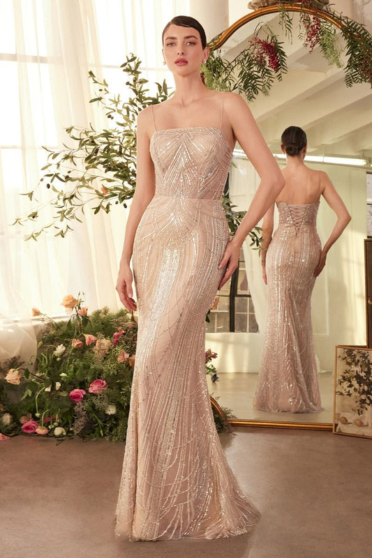 Champagne Art Deco Beaded Gown & Cape