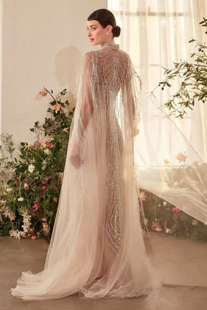 Champagne Art Deco Beaded Gown & Cape