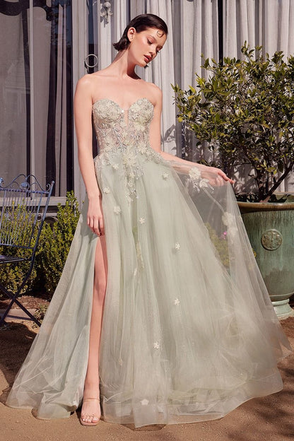 Sage Green Strapless Ball Gown