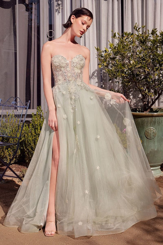 Sage Green Strapless Ball Gown
