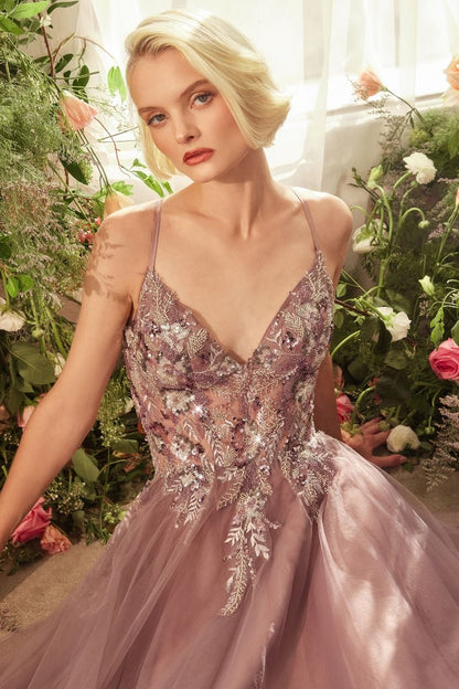 English Violet A-Line Layered Tulle Gown Of Whimsy